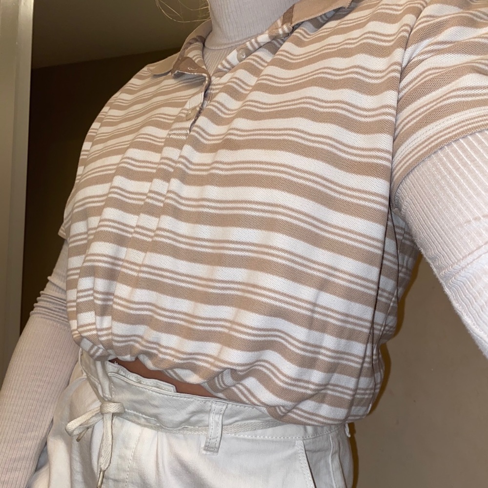 Vintage tan and white collard shirt
